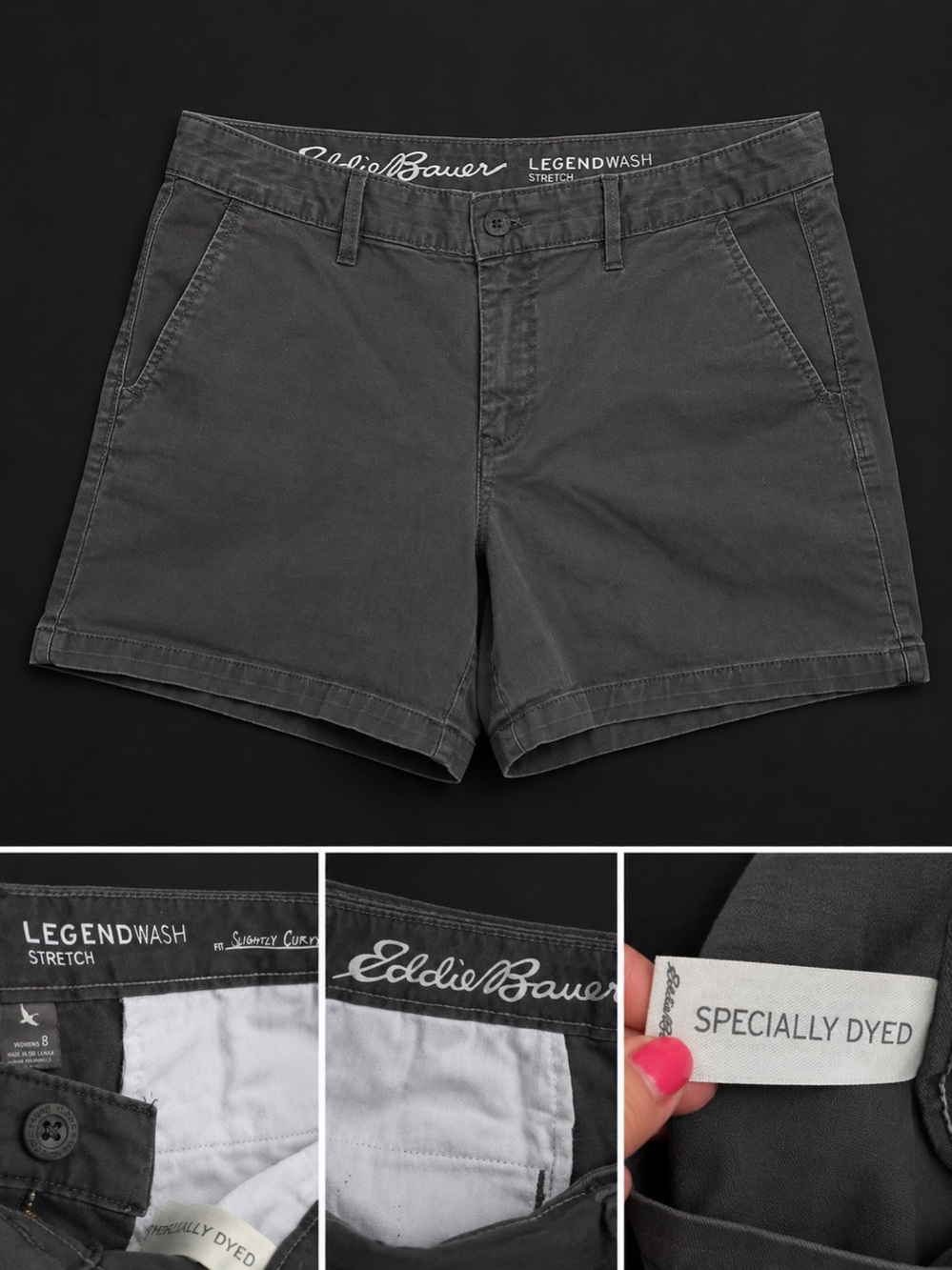 Eddie Bauer Women's LegendWash Stretch Shorts - Charcoal Gray